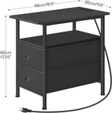 End Table with Charging Station, Narrow Side Table,