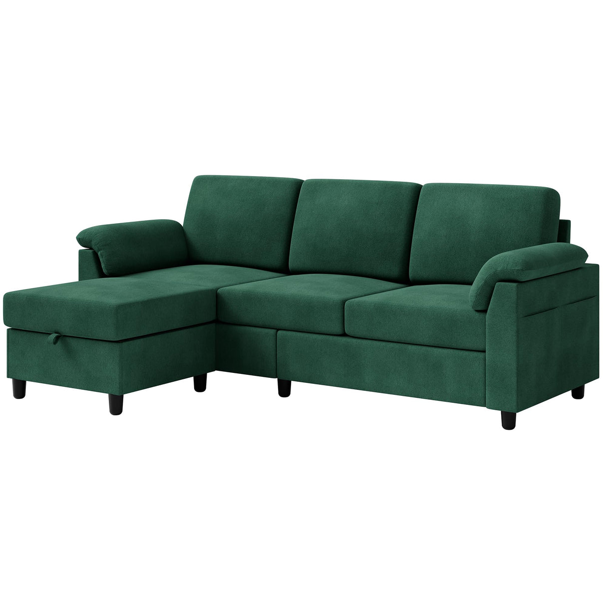 Vongrasig Convertible Sectional Couch, 3 Seat L Shaped Sofa with Removable Pillows Linen Fabric Small Couch Mid Century for Living Room, Apartment and Office (Green)