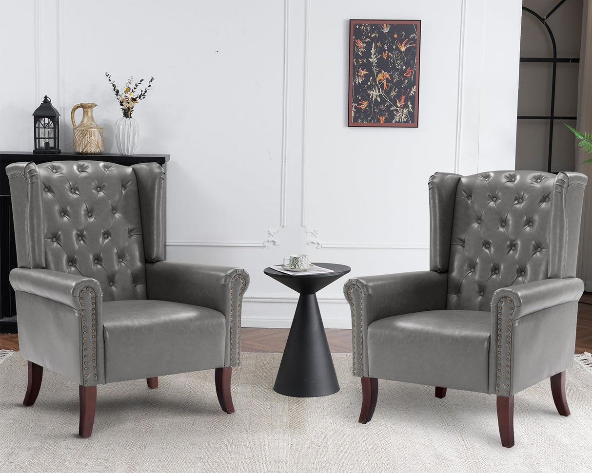 Modern PU Leather Accent Chairs Set of 2, Mid-Century Living Room Chairs Upholstered