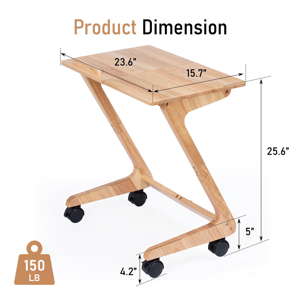 TV Tray Table, TV Dining Table with Casters for Small Spaces, Solid Wood End Table