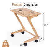 TV Tray Table, TV Dining Table with Casters for Small Spaces, Solid Wood End Table