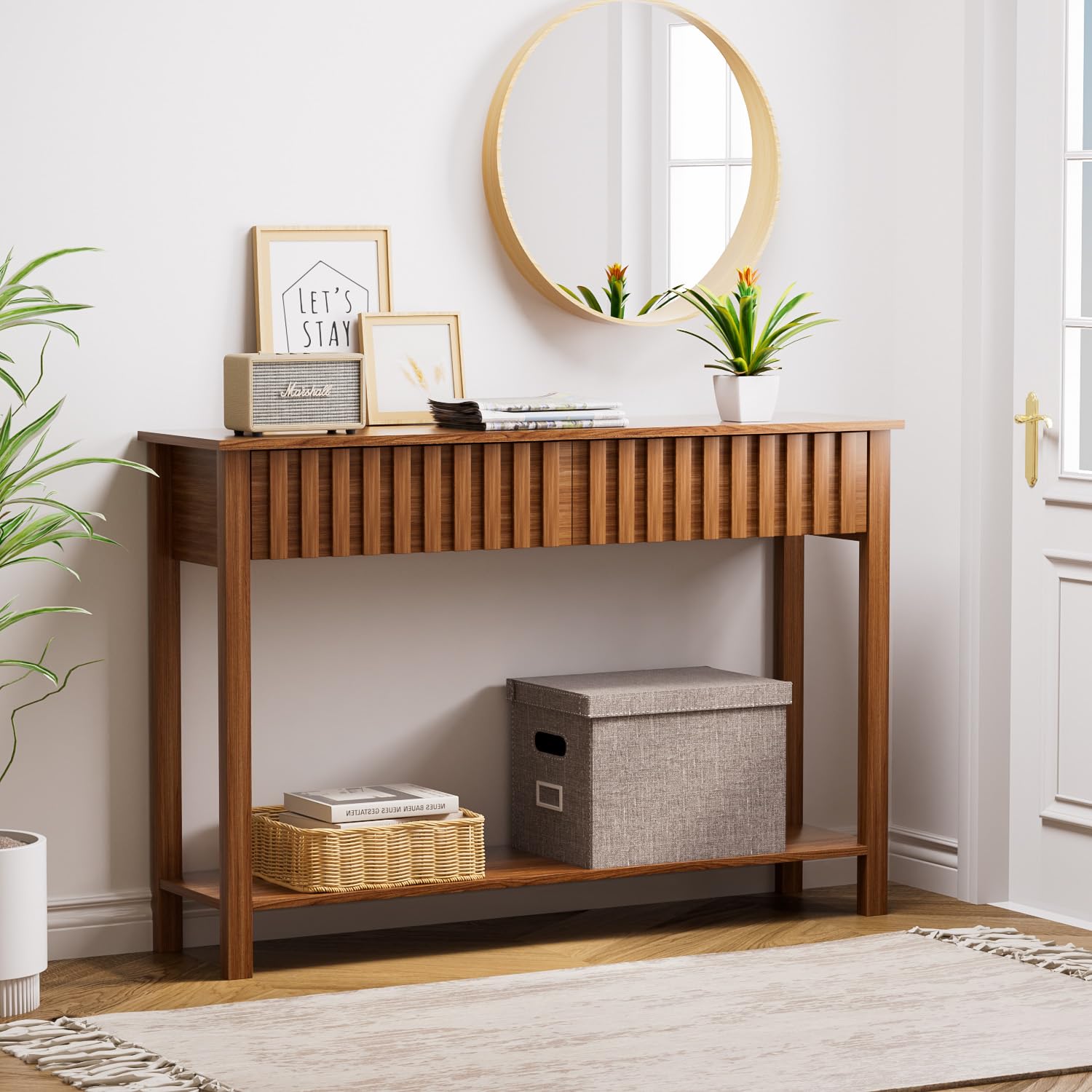 Entryway Console Table with 2 Fluted Drawers and Shelf
