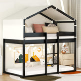 House Bunk Bed Twin Over Twin, Twin Bunk Beds with Ladder and Tent