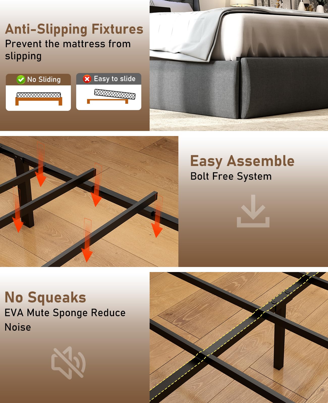 SADENICEL Full Size Bed Frame with Storage Headboard and 2 Drawer, Metal Full Bed Frame Platform with LED Light, Charging Station, No Box Spring Needed, Noise Free, Easy Assembly, Grey
