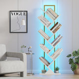 Bookshelf with LED Lights, 9 Tier Tree Bookshelf, Floor Standing Bookcase