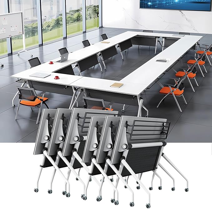 Conference Room Table,Conference Table,Flip Top Mobile Training Table Modern Conference Room Table with Iron Baffle Silent Wheels for Office Meeting Conference Room (4PCS 70.9in)