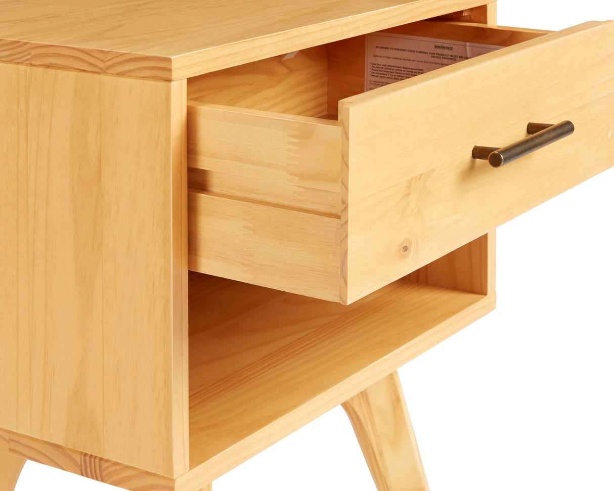 Century Modern One Drawer Nightstand/Constructed of Solid Wood/Oak Finish