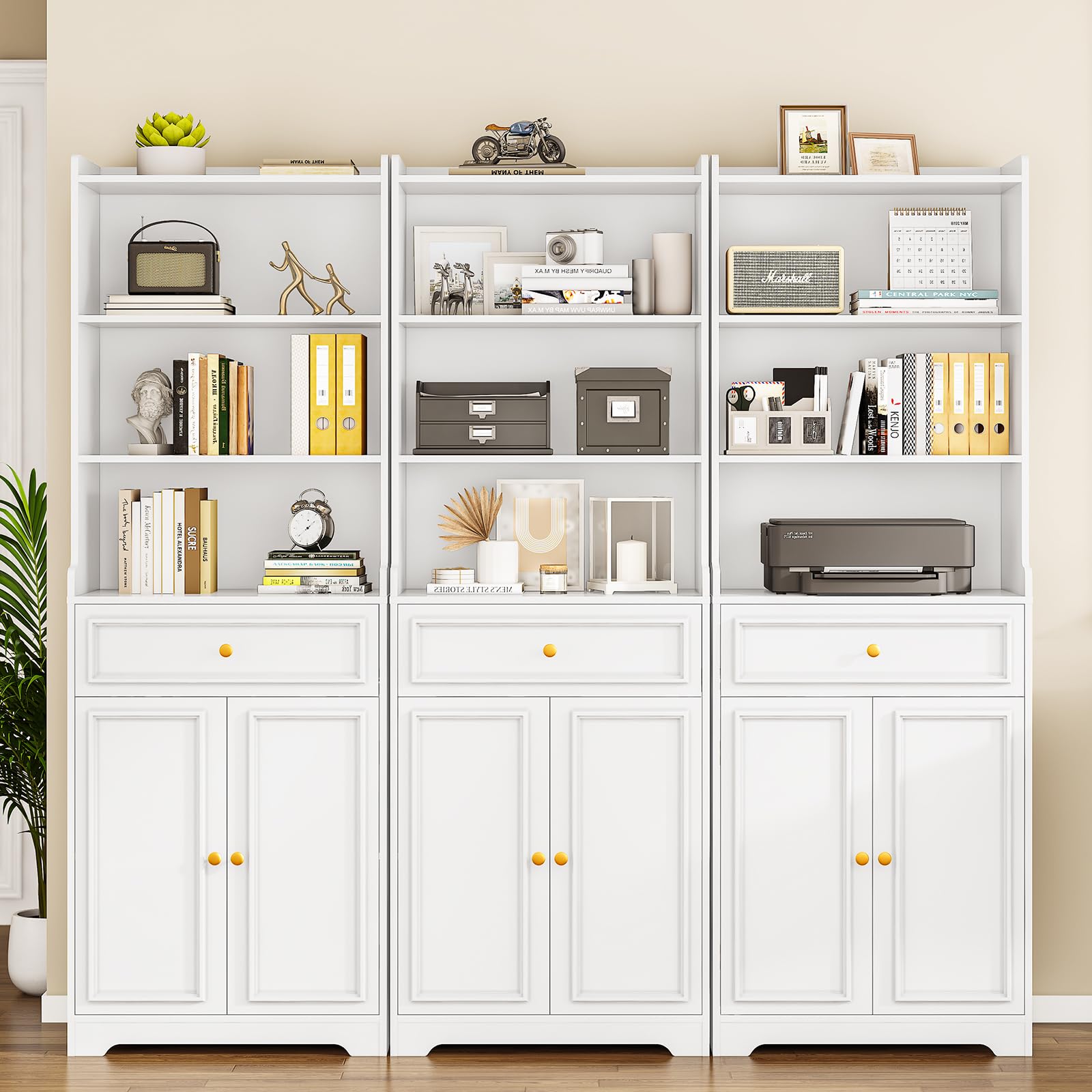 Bookshelves and Bookcase with Doors and Drawer, Shelves, 73 in Tall Bookshelf