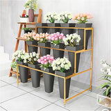 Flower Display Stand With 12PCS Buckets, 3 Layers Metal Plant Stand with Wheels