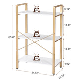 37.09" H 3 Tier Bookshelf, Modern Small Book Shelf for Small Spaces, White Gold Wooden Shelves for Bedroom Living Room and Home Office, 13.78" D x 24.12" W x 37.09" H, JCJ42M