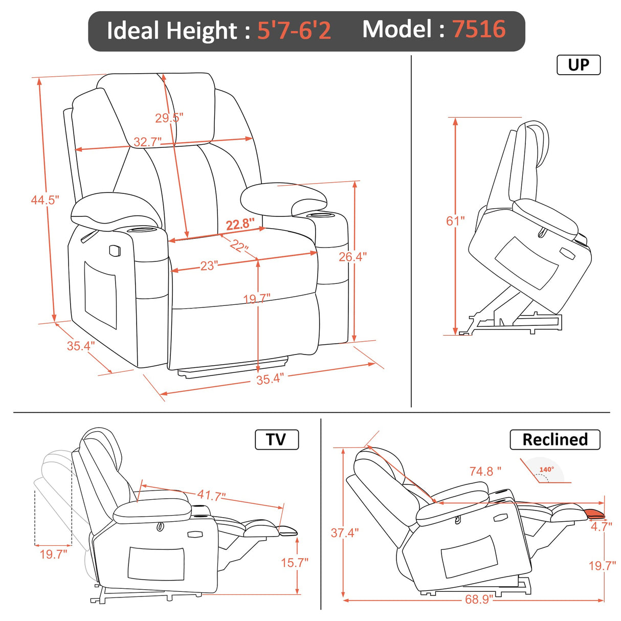 Large Power Lift Recliner Chair Sofa with Massage and Heat for Big and Tall Elderly People