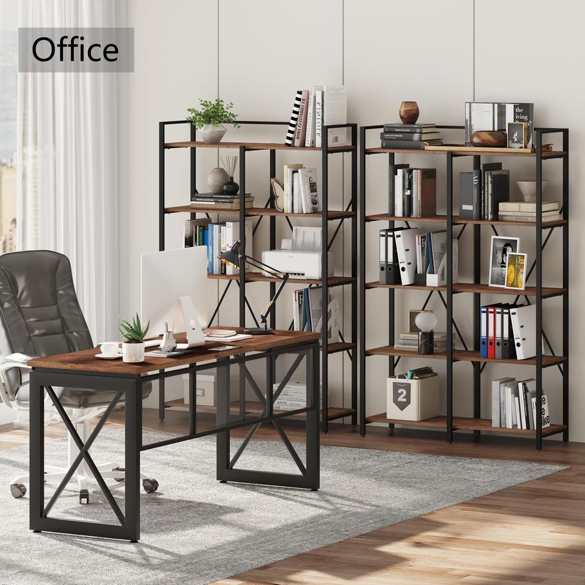Industrial Bookshelf, Bookcases and Bookshelves Etagere, Tall Large Farmhouse Book