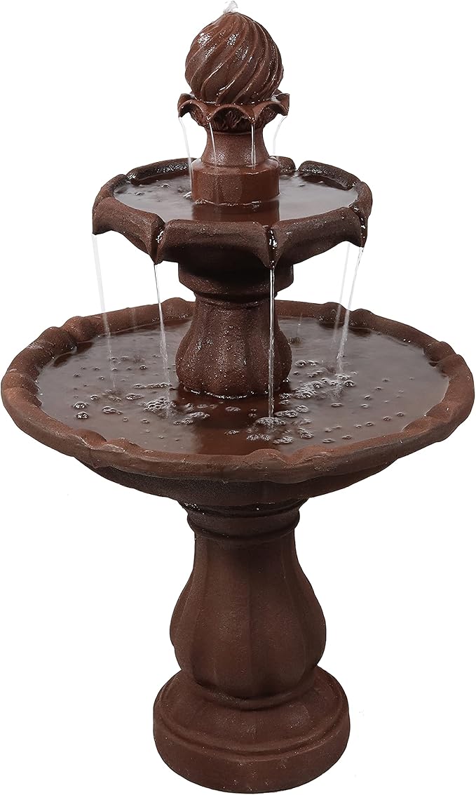 35" 2-Tier Solar Water Fountain - Outdoor Water Fountain with Battery Backup and Pump - Black