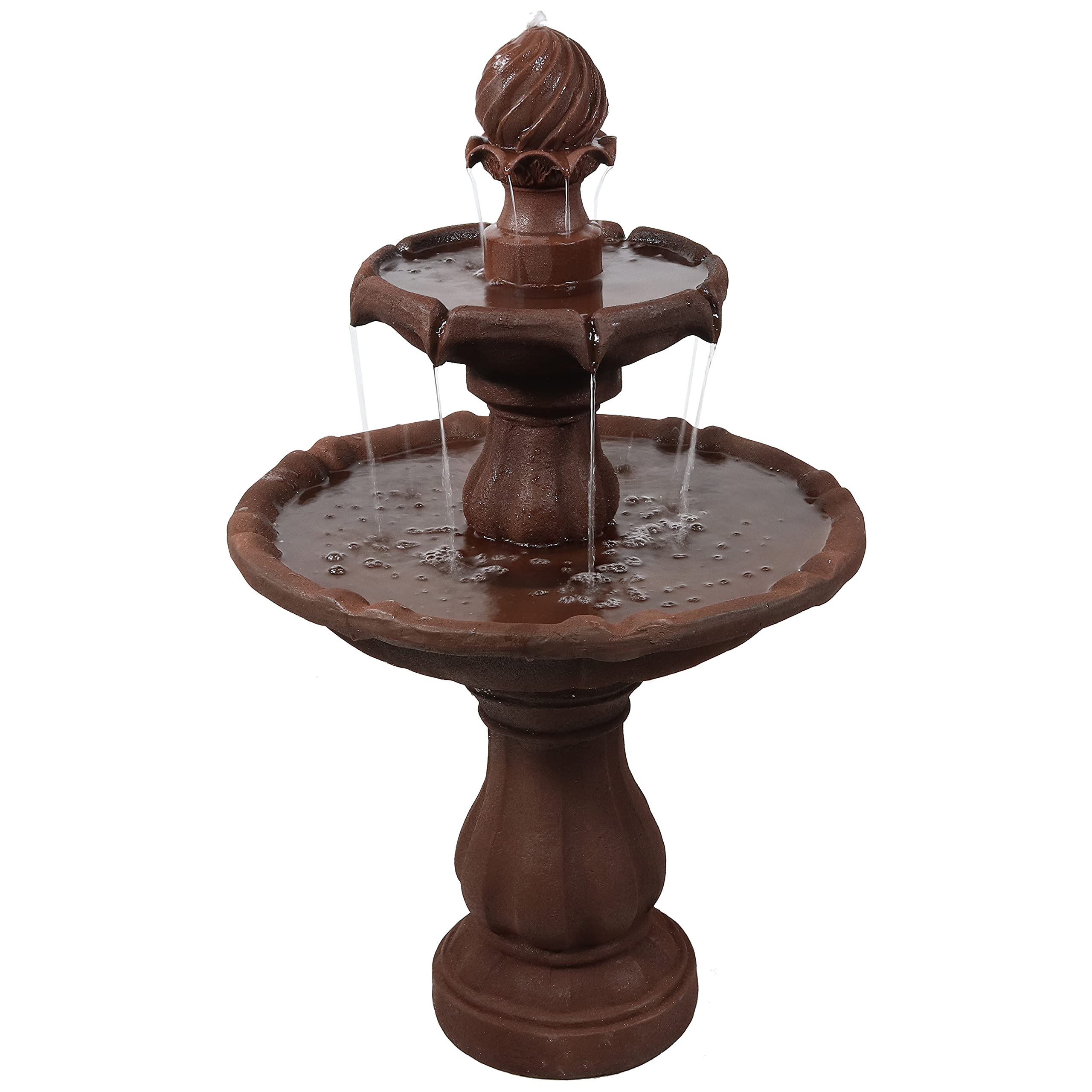 35" 2-Tier Solar Water Fountain - Outdoor Water Fountain with Battery Backup and Pump - Rust