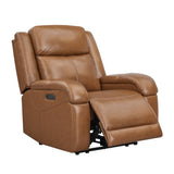 Genuine Leather Power Recliner Chairs for Adults, Wall Hugger RV Recliner with Power Headrest & Charging Ports, Electric Recliner Sofa Chair for Living Room, Saddle Brown