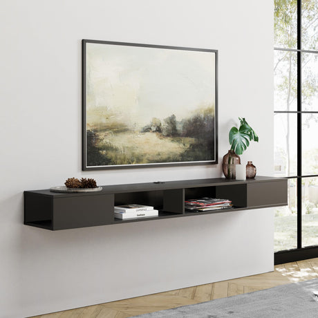 Black Floating TV Shelf 70 inch, Entertainment Center Wall Mounted Media Console