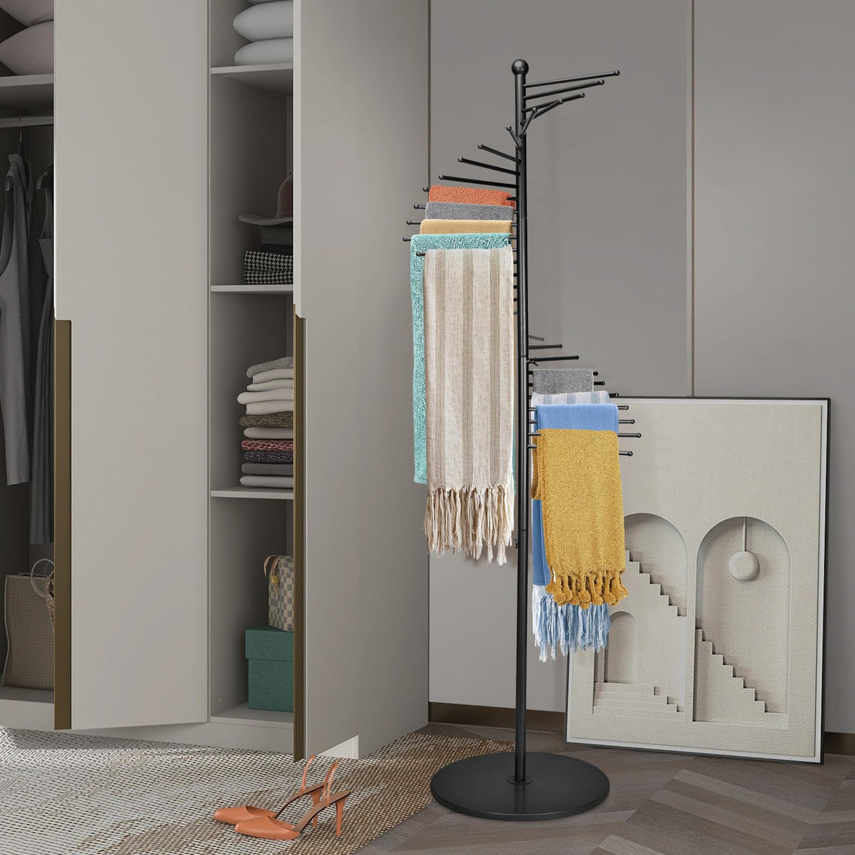 Metal Scarf Rack, Freestanding Spiral Scarf Holder Commercial Hijab Organizer Belt Pants Hanger