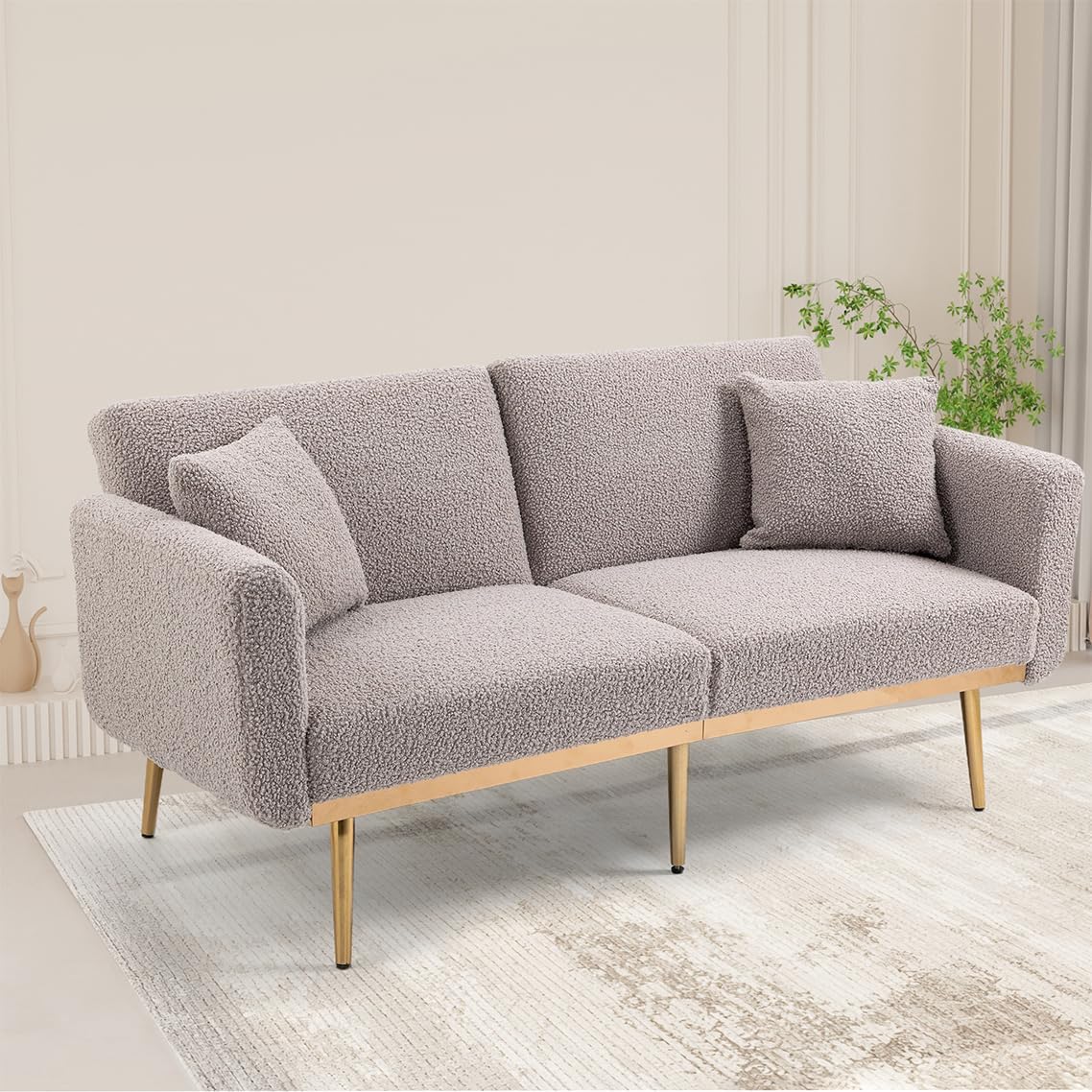 65" Teddy Sofa Couch,Convertible Futon Sofa Bed,Comfy Recliner Couch