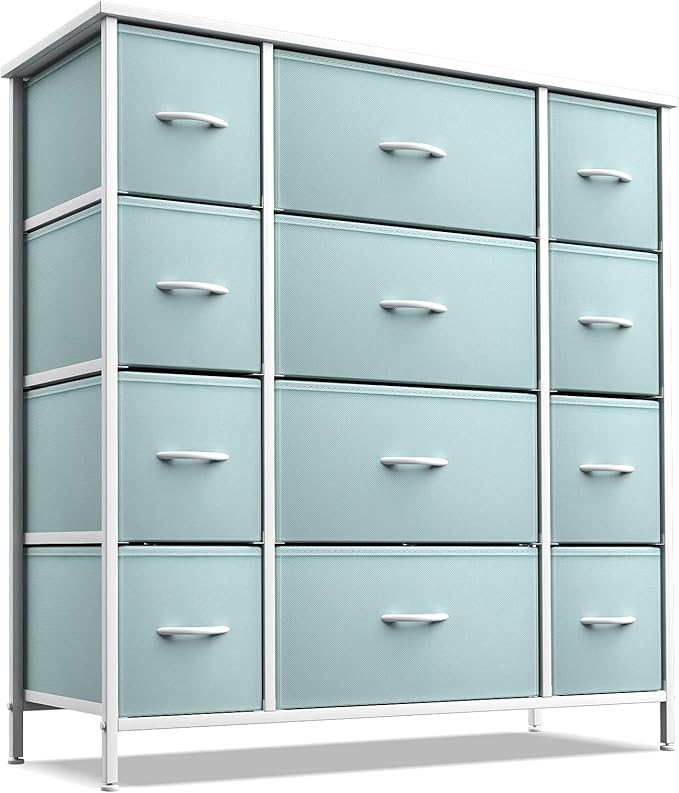 Kids Dresser with 12 Drawers - Chest Organizer Unit with Steel Frame Wood Top & Handle