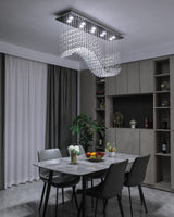 10-Lights Modern Crystal Chandeliers, Luxury Wave Raindrop Crystal Pedant Light Fixture,