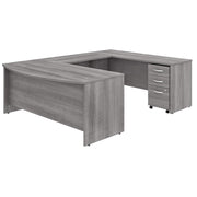 C U Shaped Desk with Mobile File Cabinet, 72W x 36D, Platinum Gray