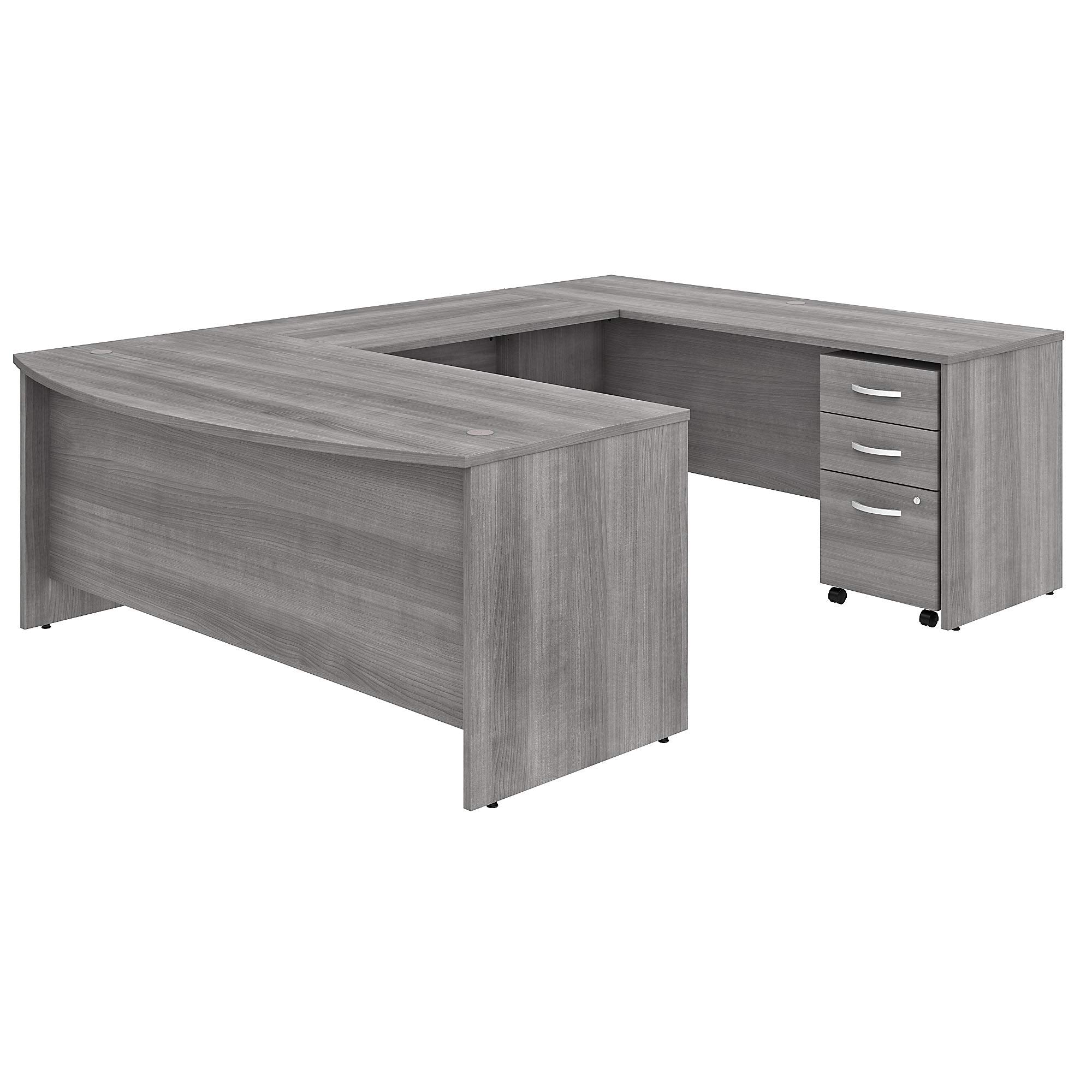 C U Shaped Desk with Mobile File Cabinet, 72W x 36D, Platinum Gray