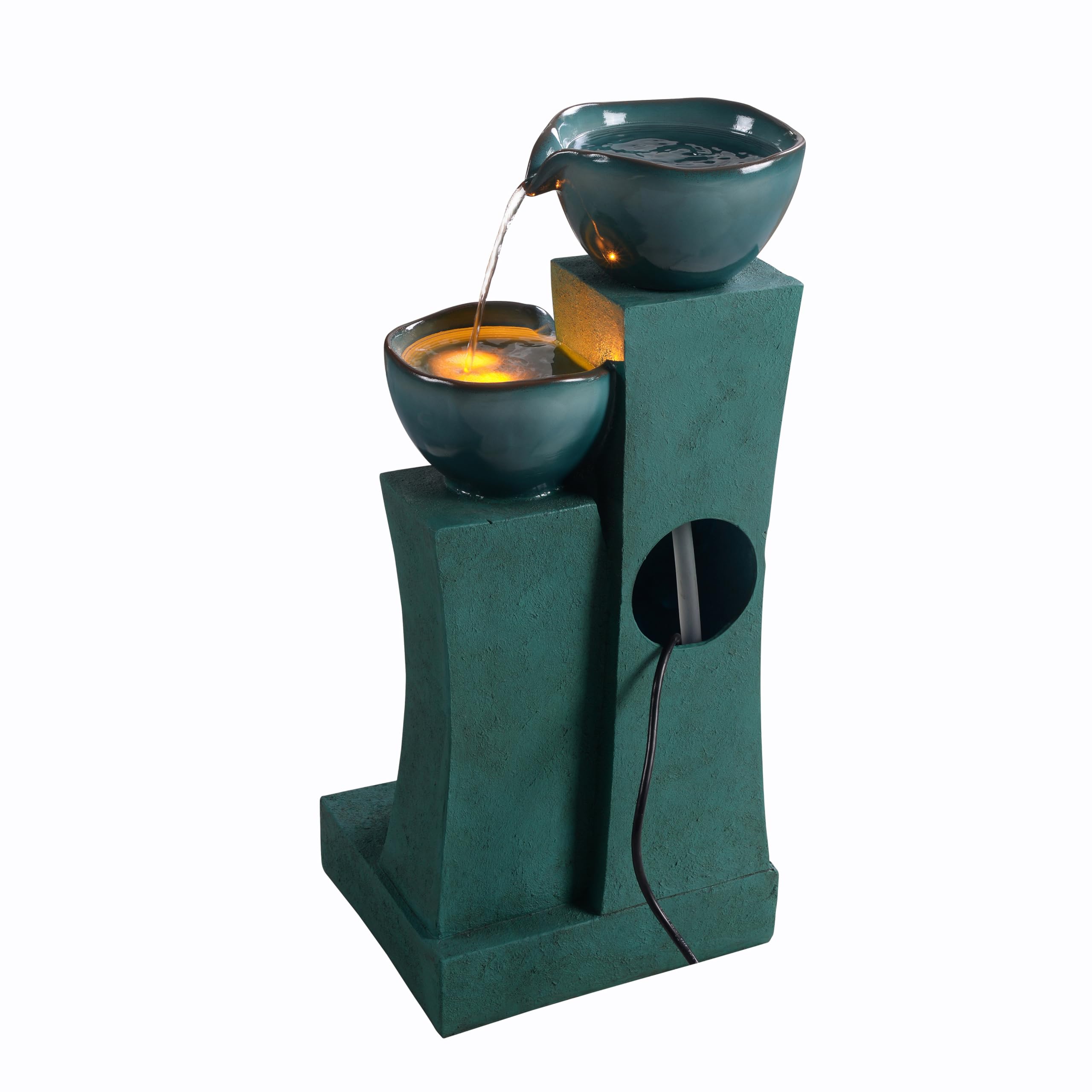 28.54 in. 3-Tier Cascading Outdoor Water Fountain with LED Lights for Gardens