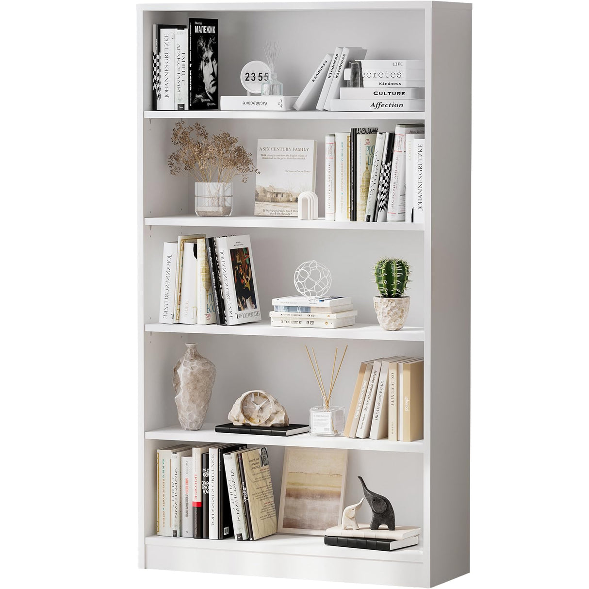 Soohow White Bookcase,Bookshelf for Bedroom,60 inches Tall Wood Book case Book Shelves,5 Shelf Book Shelves for Living Room Office