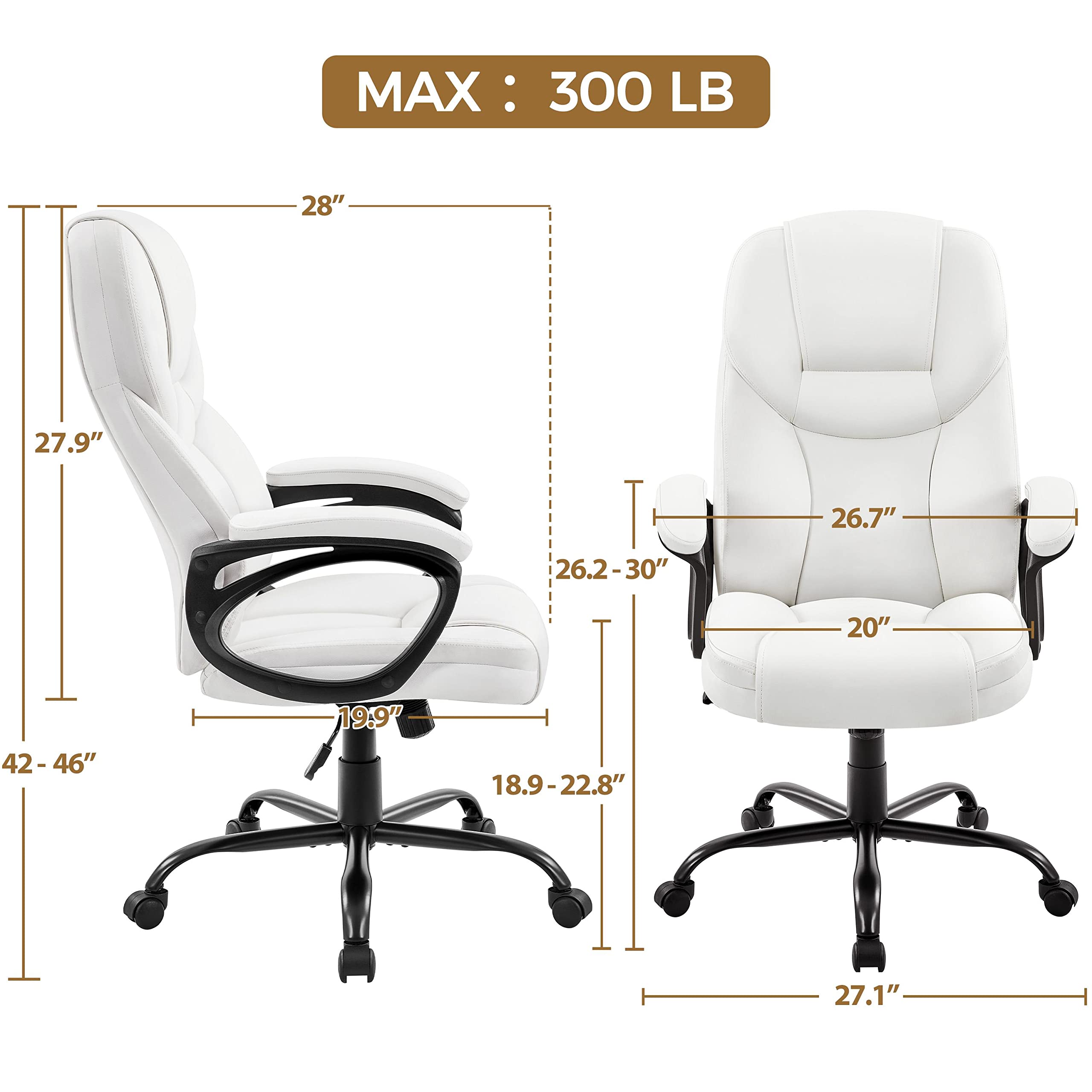 High Back Executive Office Chair - Ergonomic Faux Leather with Large Seat