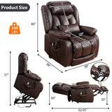 EDILLY Large Genuine Leather Power Lift Recliner Chair for Elderly, Dual Motor with Massage and Heating,with Double Lumbar Cushion and Extended Footrest,USB Port and Remote(Brown)