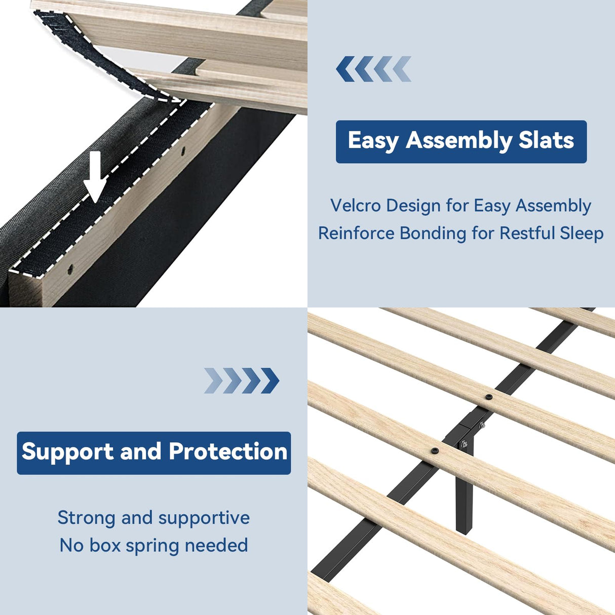 Full Size Platform Bed Frame with Fabric Headboard, Strong Wooden Slats, Non-Slip