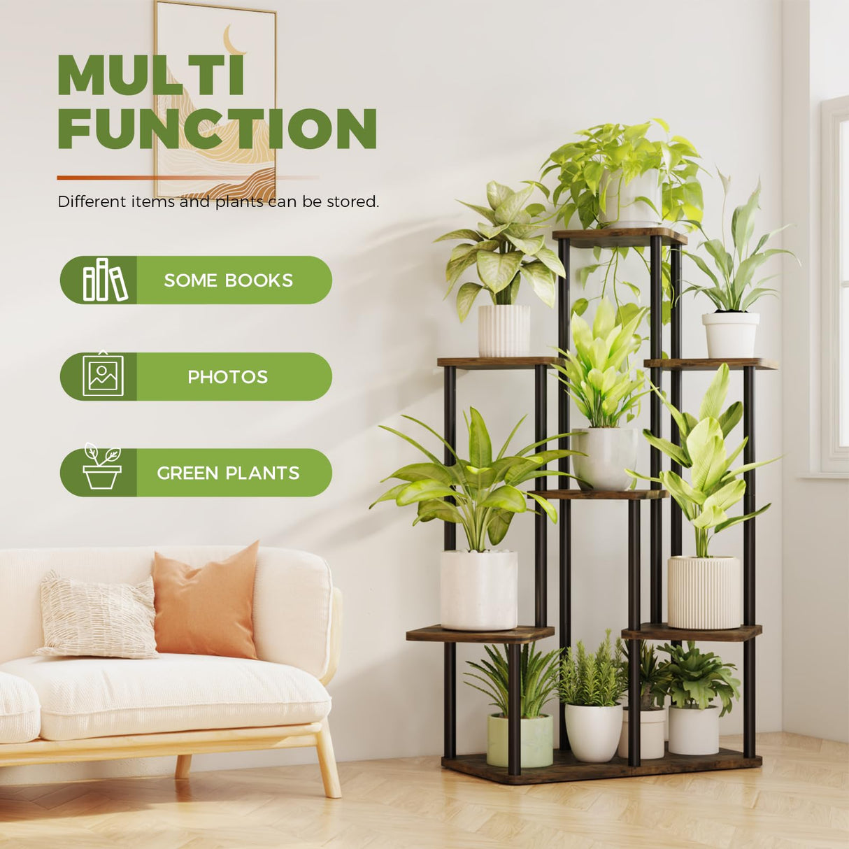 Large Plant Stand Indoor, Tall Metal Plant Shelf for Multiple Plants