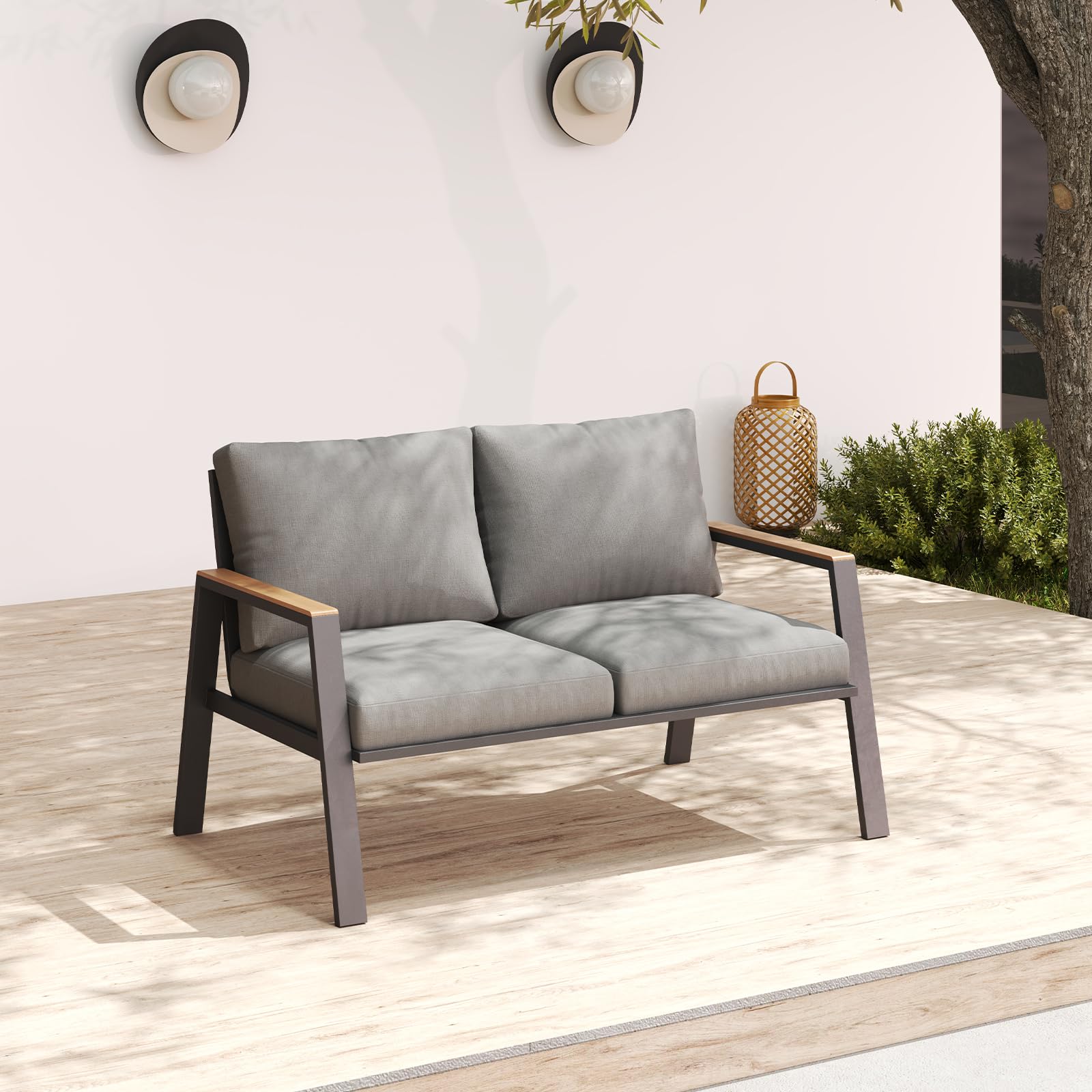 Aluminum Patio Loveseat, Outdoor Small Sofa for 2, All-Weather 2-seat Porch Couch