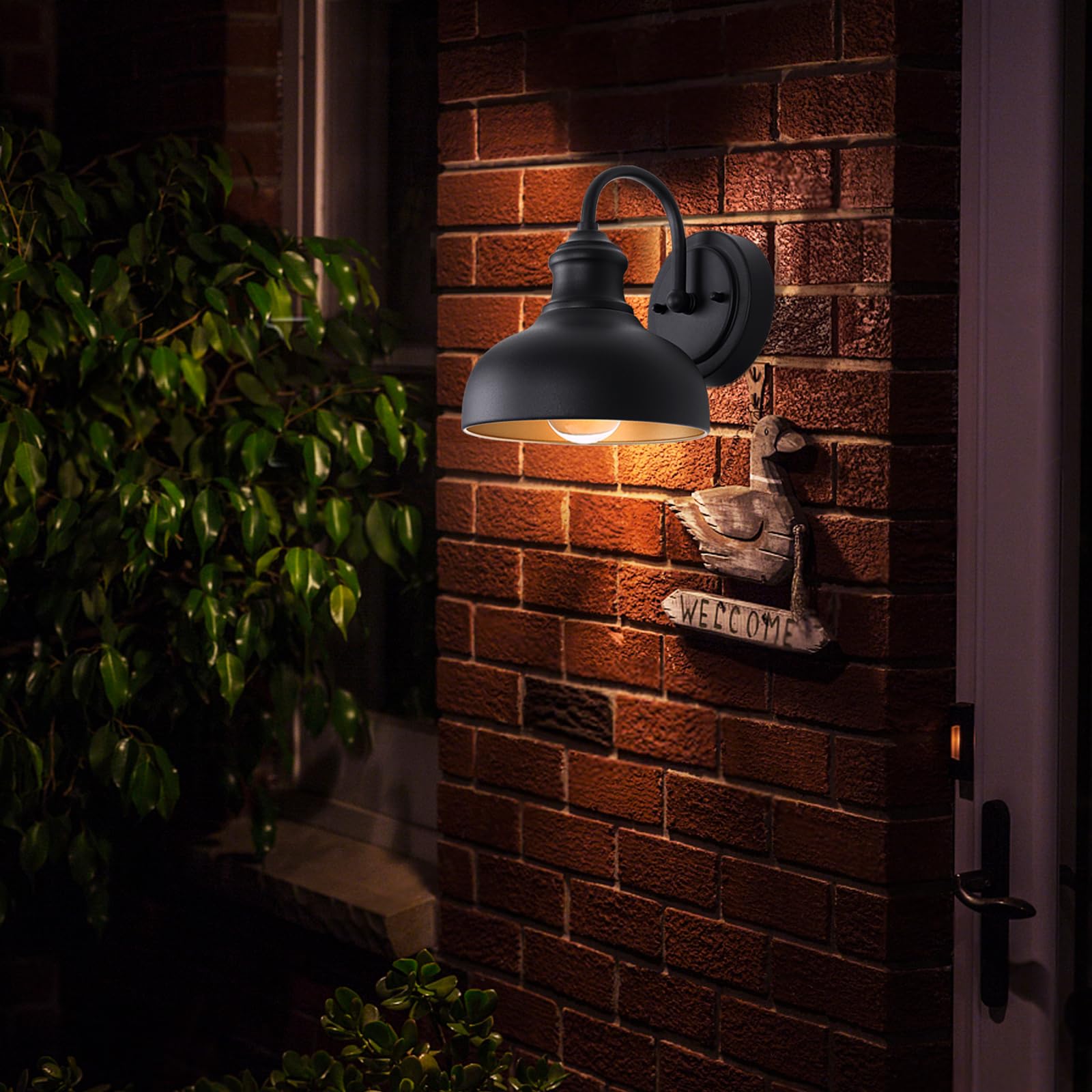 7 Inch Outdoor Gooseneck Barn Lighting Black Exterior Porch Door Light Fixture with Brass