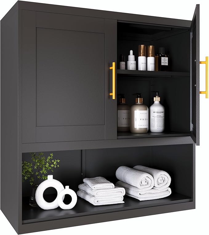 Metal Bathroom Wall Cabinet with Doors and Shelves, Over The Toilet Storage Cabinet