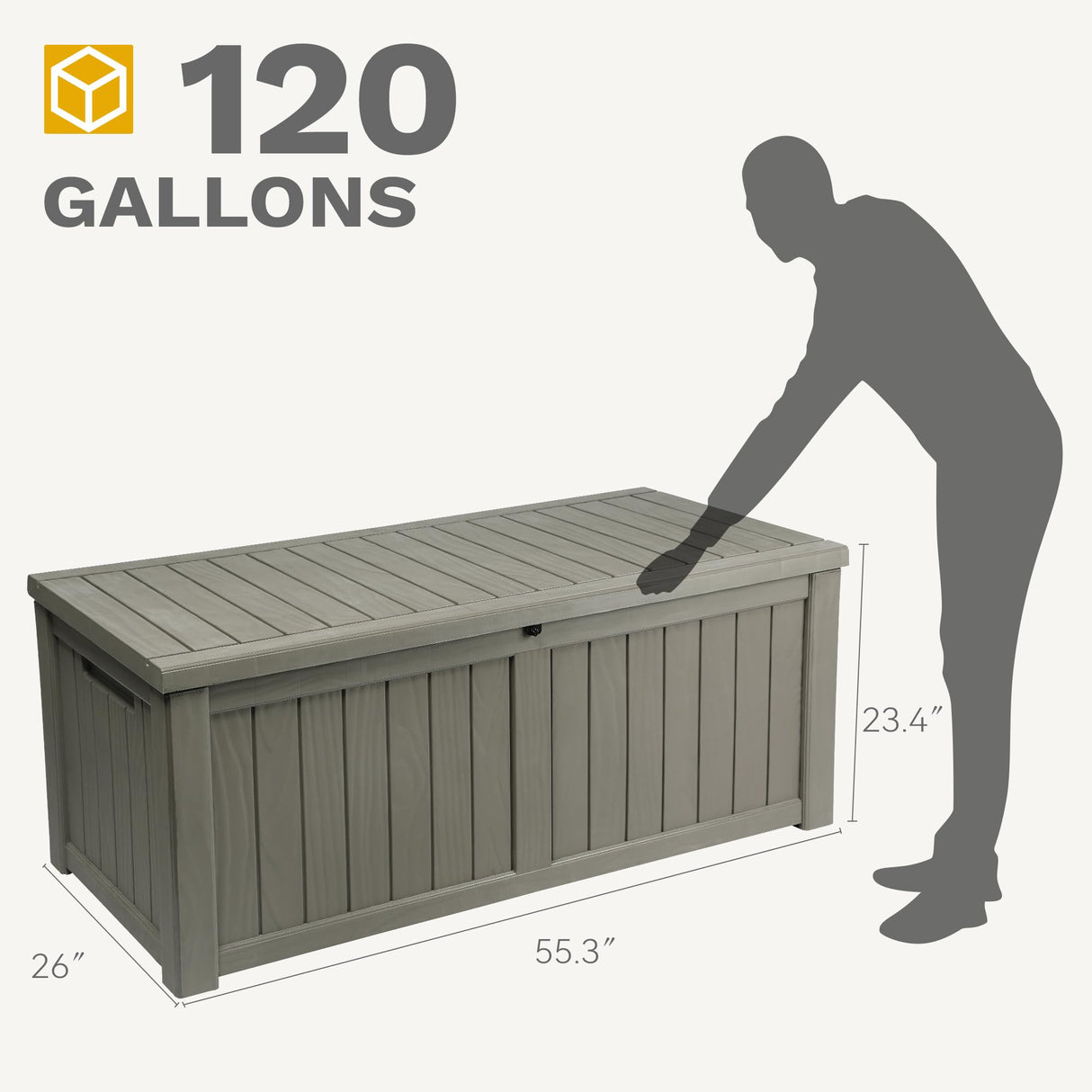 120 Gallon Outdoor Storage Box, Large Lockable Resin Deck Box