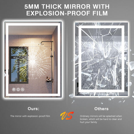 24"x 32" LED Bathroom Mirror with Stepless Dimmable Wall Mirrors with Anti-Fog,