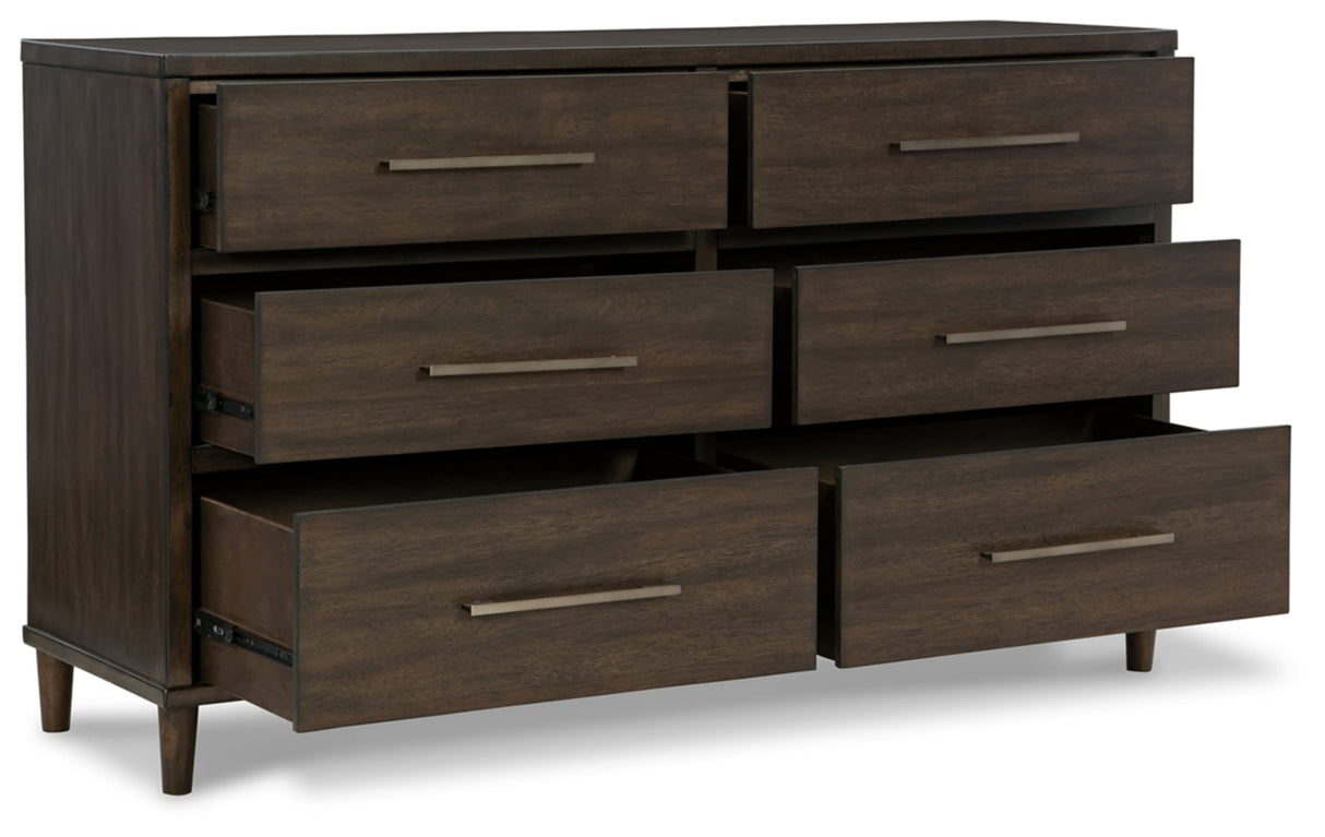 Design by Ashley Wittland Mid-Century Modern 6 Drawer Dresser, Dark Brown