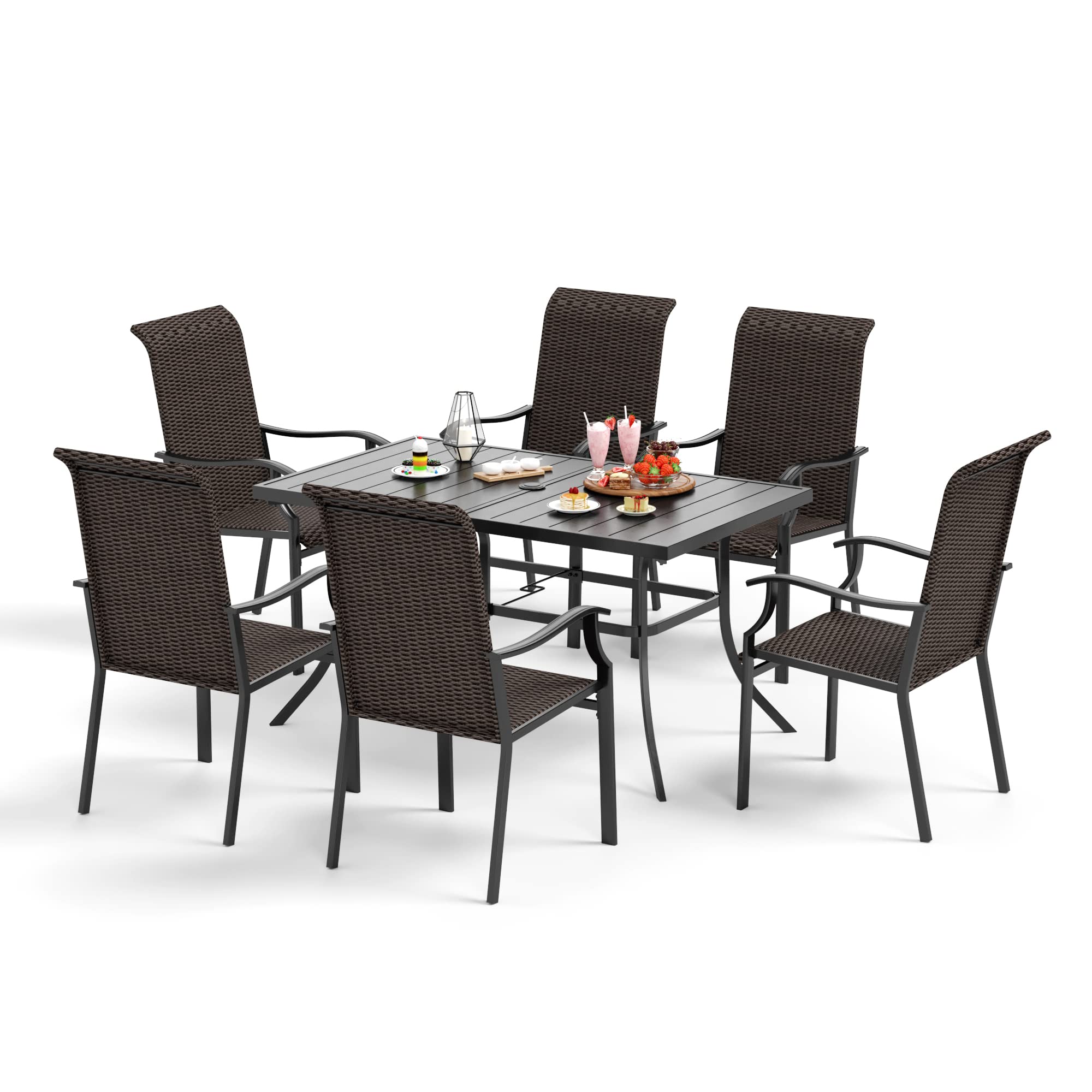 Patio Dining Set, 7 Piece Outdoor Wicker Dining Table and Chairs Set
