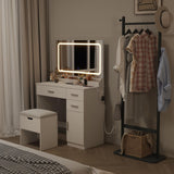 Vanity Desk with Mirror and LED Light Strip,Dressing Table with Large Drawer