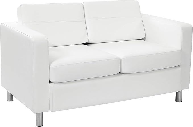 Pacific Loveseat with Padded Box Spring Seats and Silver Finish Legs