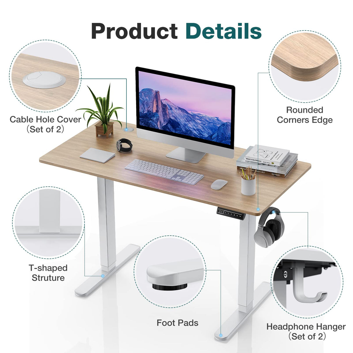 Sweetcrispy Electric Standing Desk, 40 x 24in Adjustable Height Electric Stand up Desk Standing Computer Desk Home Office Desk Ergonomic Workstation with 3 Memory Controller, Bamboo Texture