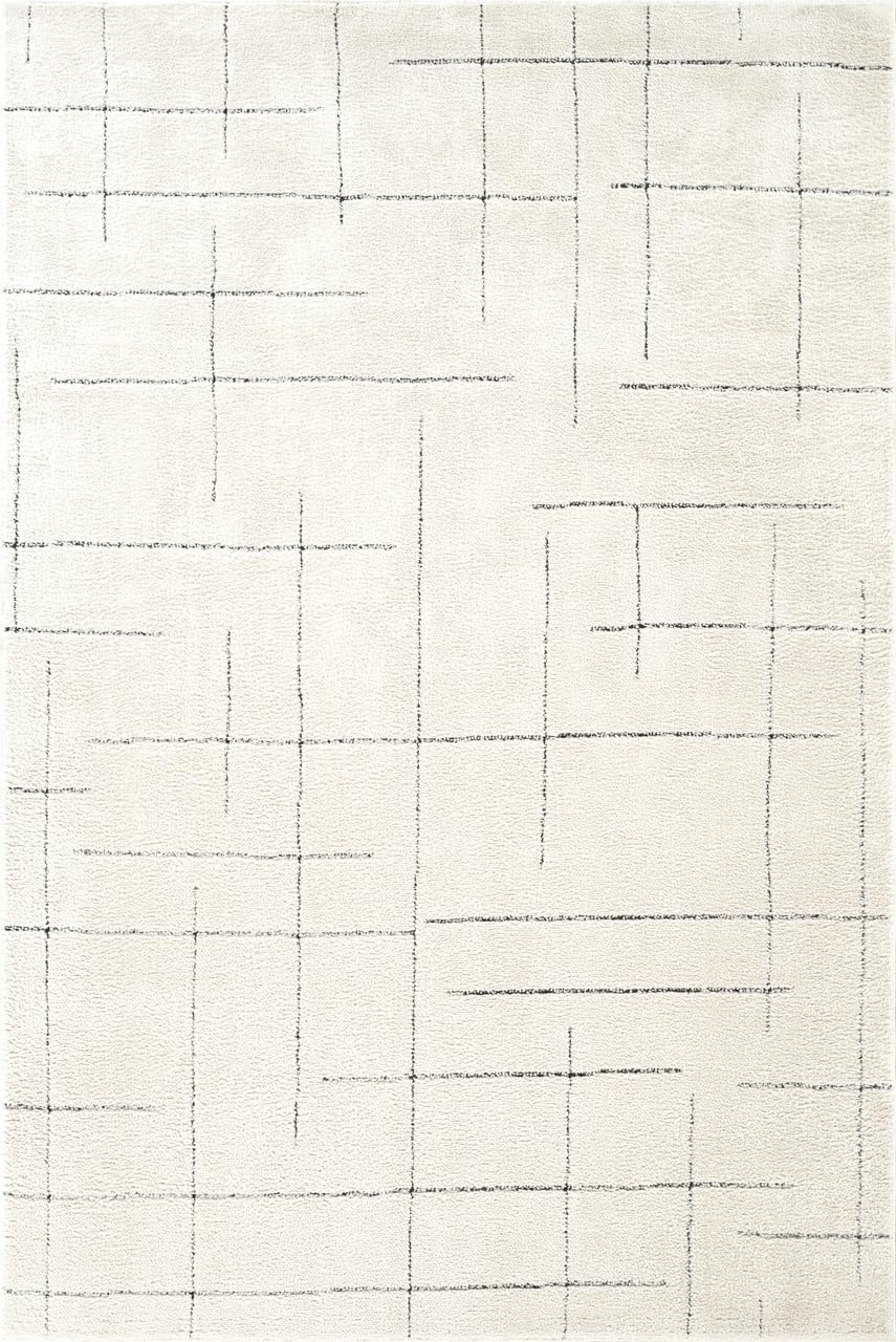 Abani Cream Area Rug – 6' x 9' – Oliver Collection – Striped Pattern – Non-Shedding, Easy to Clean – Durable for Living Room, Bedroom, or Office, Pet & Child Friendly