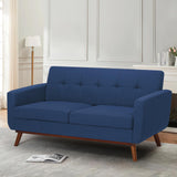 65" Linen Fabric Loveseat Sofa with Tufted Backrest, 2-Seat Mid Century Couch with Wooden Legs