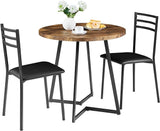 Round Kitchen Table with 2 Upholstered Chairs, 3-Piece Wood Dinette Sets with Steel Frame for Breakfast Nook,