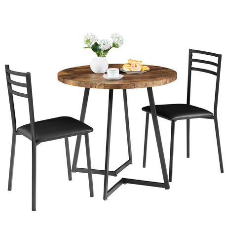 Round Kitchen Table with 2 Upholstered Chairs, 3-Piece Wood Dinette Sets with Steel Frame for Breakfast Nook,