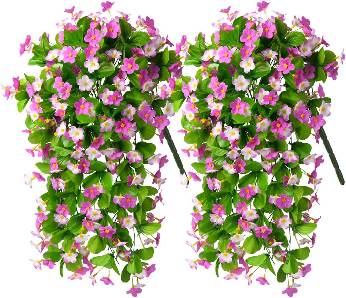 ZFProcess 2 Pack Artificial Hanging Flowers, Fake Flowers Hanging Plant Violet Flower, Artificial Faux Silk Spring Flower for Wall Front Door Yard Garden Wedding Outdoor Decoration(Purple)