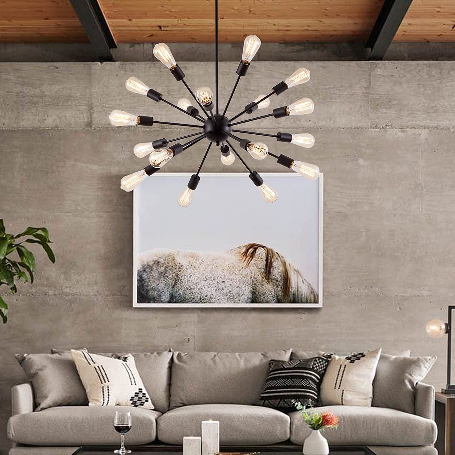 Sputnik Chandeliers Black, Modern 18-Light Farmhouse Pendant Light Mid