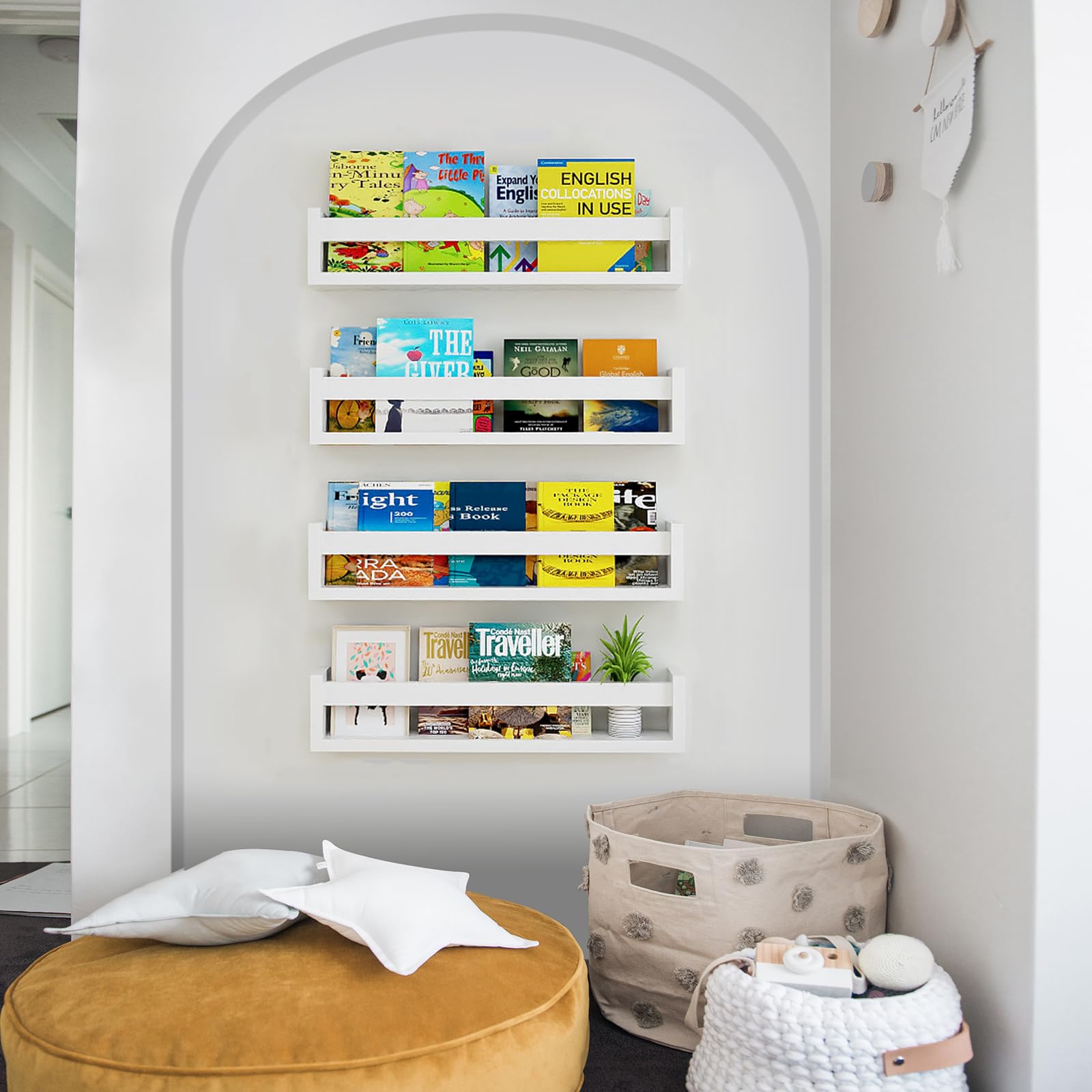Floating Nursery Book Shelves for Wall Set of 4, 16.5Inch Wall Bookshelf