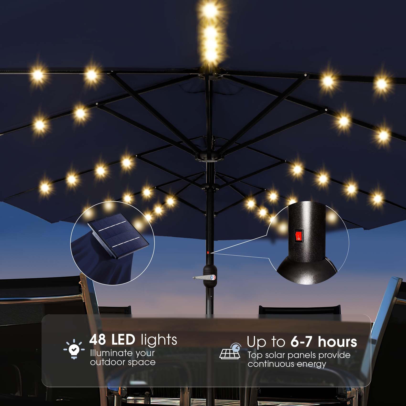 15FT Solar LED Patio Umbrella with Base,Outdoor Double-Sided Umbrella